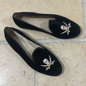 Stubbs & Wootton Black Skull Embroidered Flats